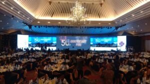 Indoor ballroom with LED screen rental in the middle of stage for anniversary of PHRI